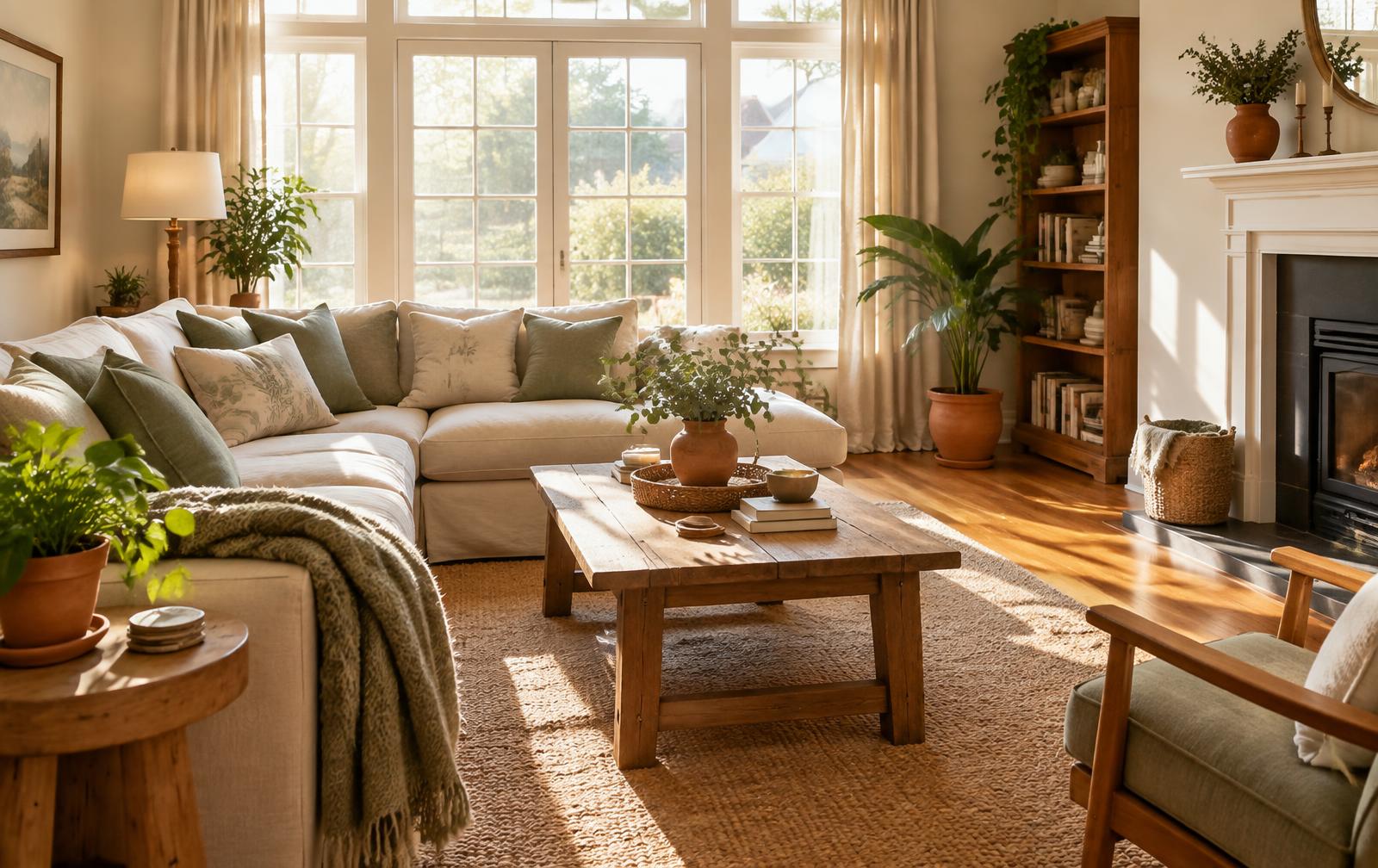A warm, sunlit shared home living room